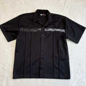 Sapphire Lounge Shirt Large Black Blue Animal Print Button Up Y2K Polyester